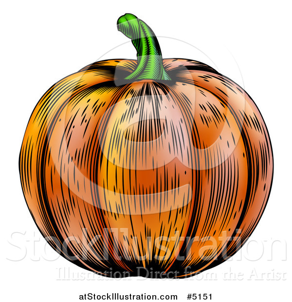 Vector Illustration of a Woodblock Pumpkin