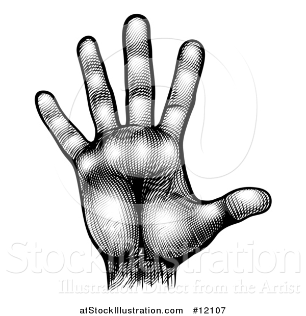 Vector Illustration of a Woodcut Black and White Hand