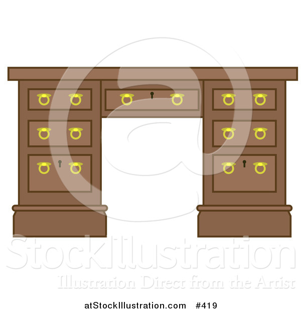 Vector Illustration of a Wooden Office Desk with Drawers