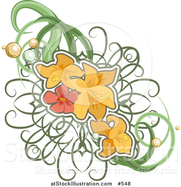 Vector Illustration of a Yellow and Pink Floral Arrangement