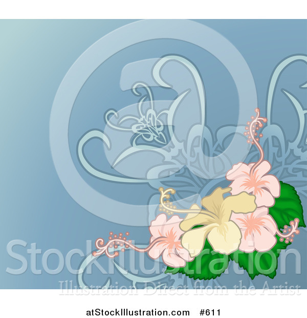 Vector Illustration of a Yellow and Pink Hibiscus Flower Background