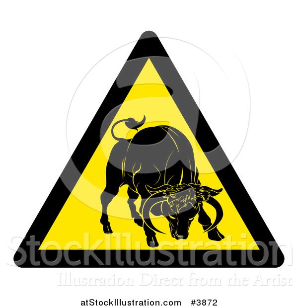 Vector Illustration of a Yellow Caution Bull Sign