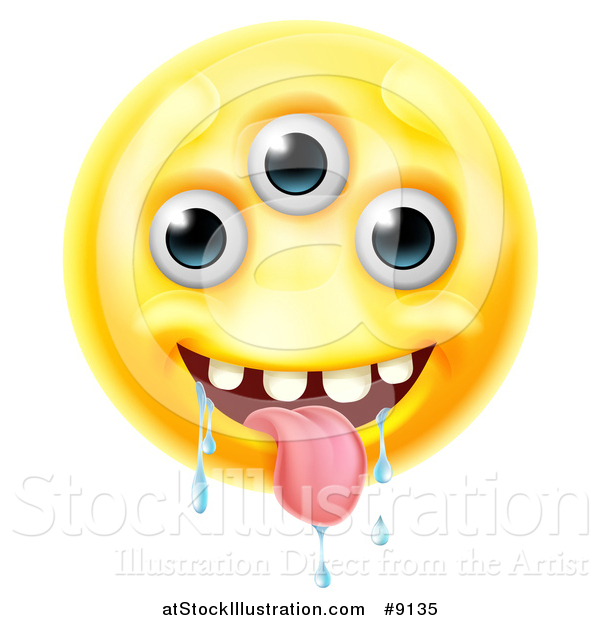 Vector Illustration of a Yellow Drooling Alien Monster Emoji Emoticon Smiley