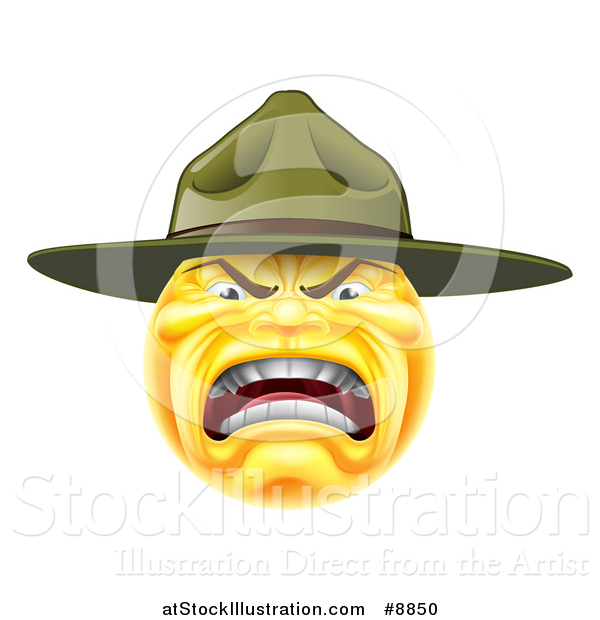 Vector Illustration of a Yellow Smiley Emoji Emoticon Army Drill Sergeant Yelling
