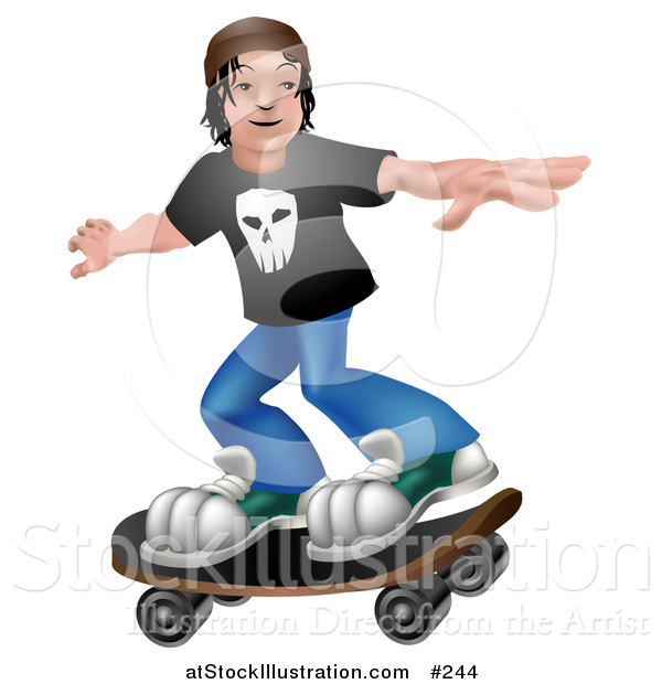 Vector Illustration of a Young Man Holding His Arms out to Maintain Balance While Skateboarding