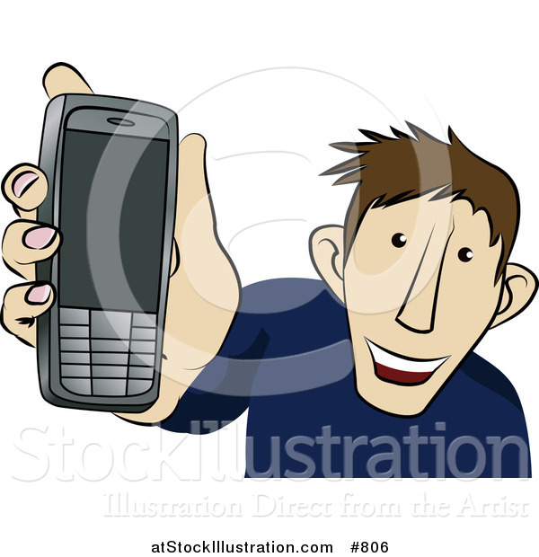 Vector Illustration of a Young Man Showing off His New Cellphone