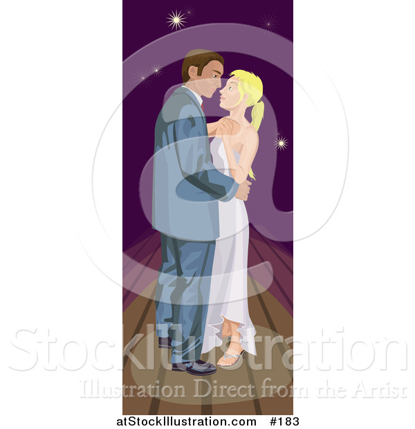 Vector Illustration of a Young Romantic Couple Dancing Under a Night Sky