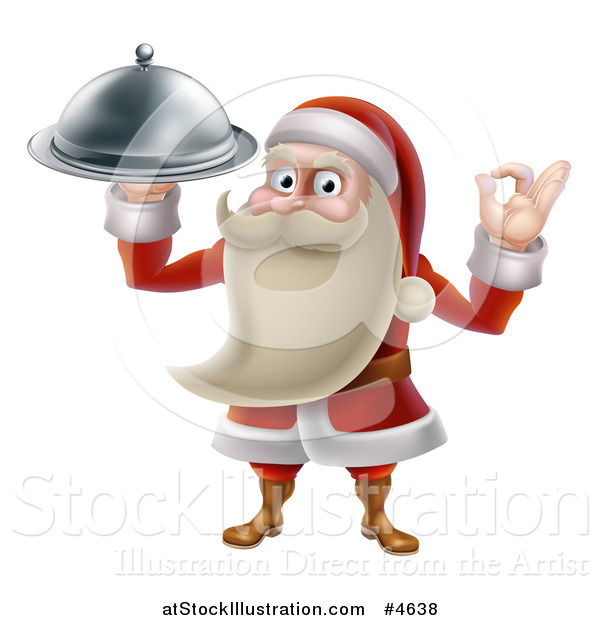 Vector Illustration of a Young Santa Claus Holding a Food Platter and Gesturing Ok