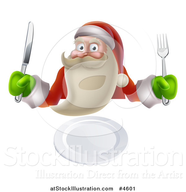 Vector Illustration of a Young Santa Claus Ready for Dinner