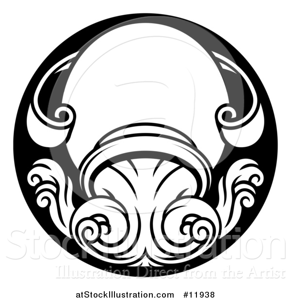 Vector Illustration of a Zodiac Horoscope Astrology Aquarius Circle Design in Black and White