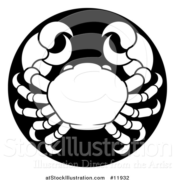 Vector Illustration of a Zodiac Horoscope Astrology Cancer Crab Circle Design in Black and White