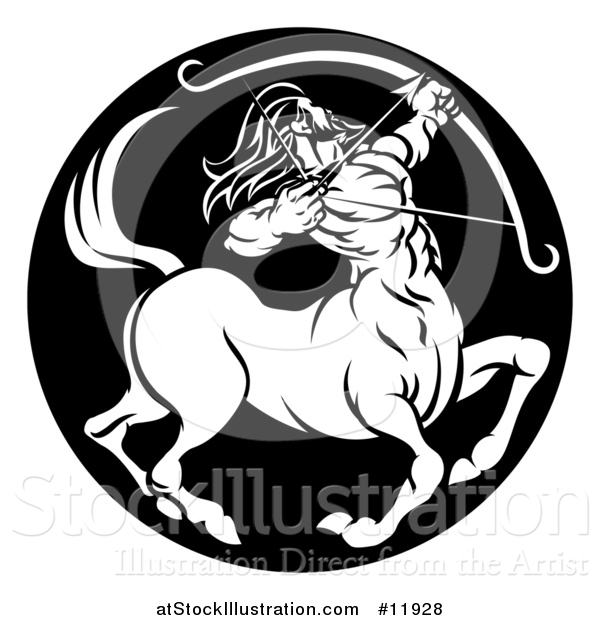 Vector Illustration of a Zodiac Horoscope Astrology Centaur Sagittarius Circle Design in Black and White