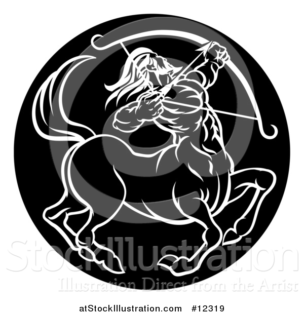 Vector Illustration of a Zodiac Horoscope Astrology Centaur Sagittarius Circle Design in Black and White