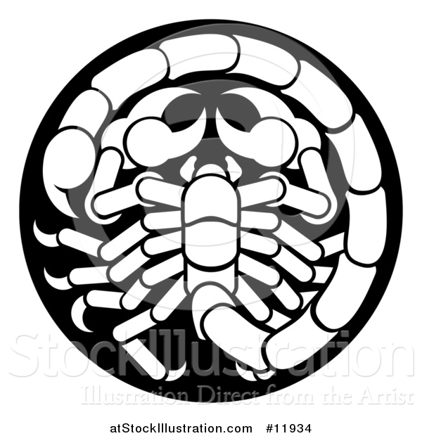 Vector Illustration of a Zodiac Horoscope Astrology Scorpio Circle Design in Black and White