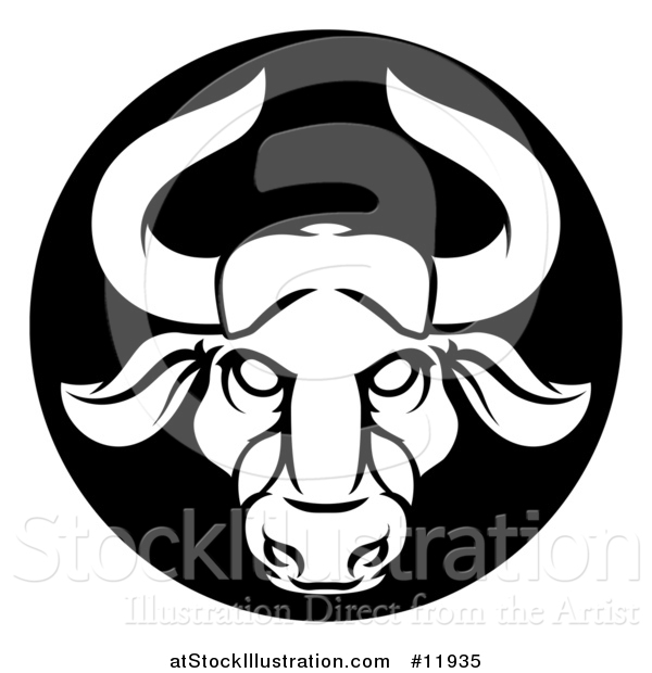 Vector Illustration of a Zodiac Horoscope Astrology Taurus Bull Circle Design in Black and White