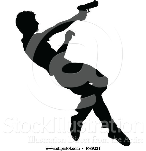 Vector Illustration of Action Movie Shoot out Person Silhouette