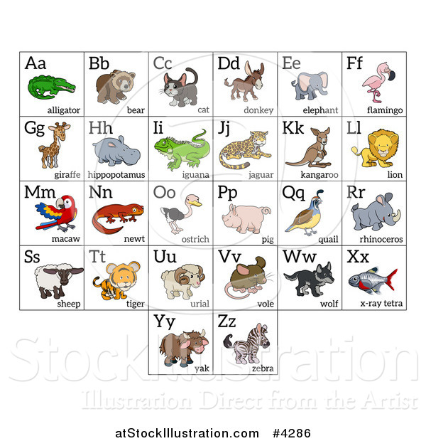 Vector Illustration of Alphabet Letters with Animals