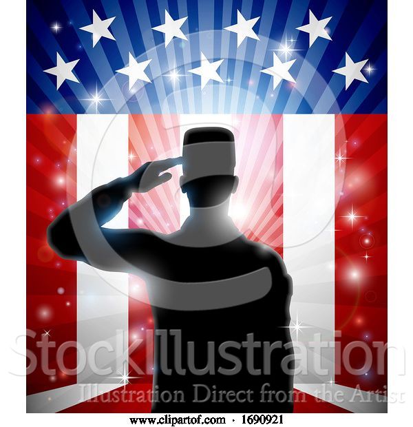 Vector Illustration of American Patriotic Soldier Saluting Flag