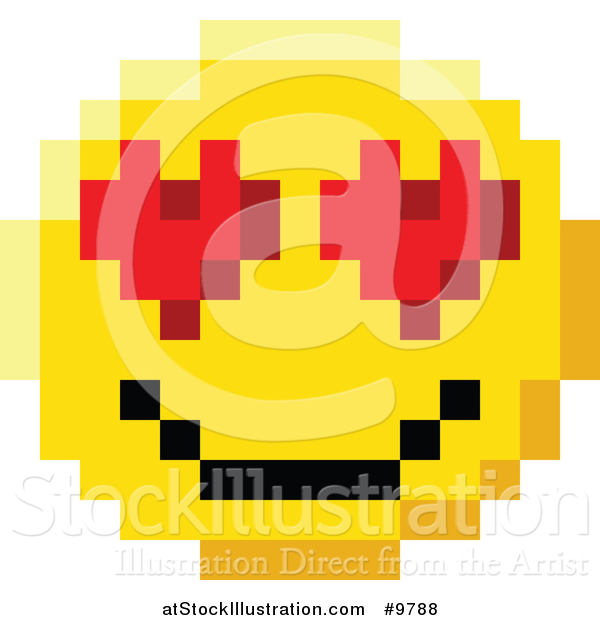 Vector Illustration of an 8 Bit Video Game Style Emoji Smiley Face with Heart Eyes