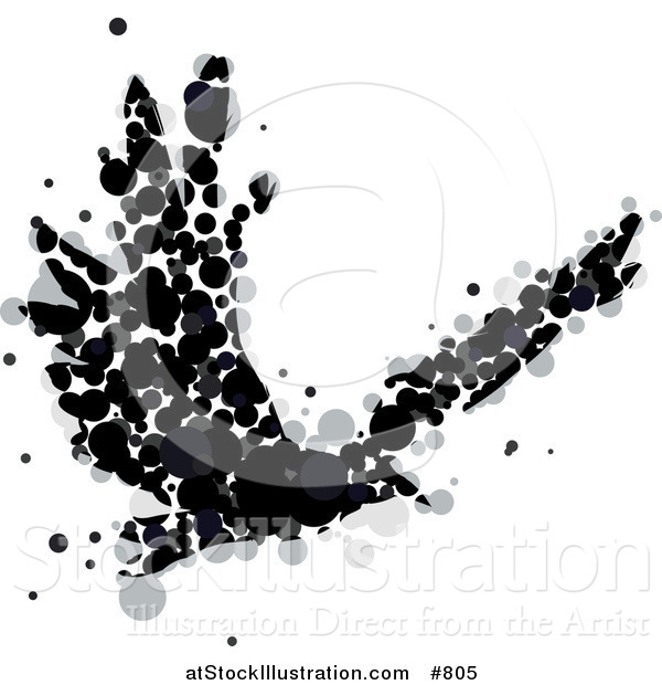 Vector Illustration of an Abstract Crow or Raven Made of Black and Gray Circles in Flight