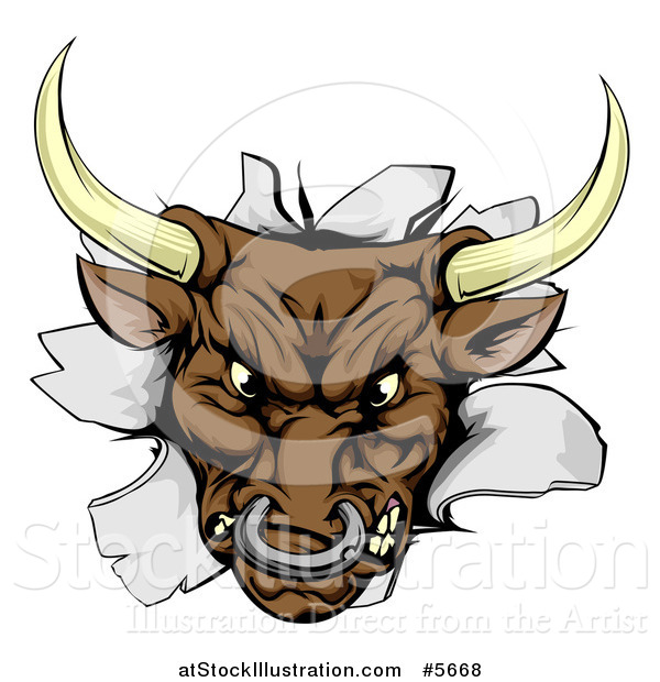 Vector Illustration of an Aggressive Bull Breaking Through a Wall