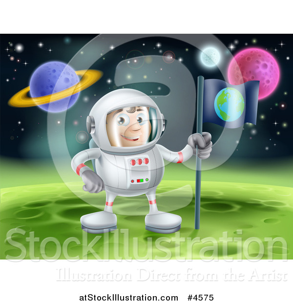 Vector Illustration of an Astronaut Planting an Earth Flag on a Foreign Planet