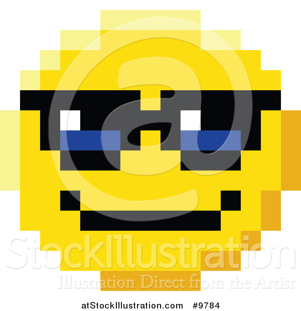 Vector Illustration of an Cool 8 Bit Video Game Style Emoji Smiley Face Wearing Sunglasses