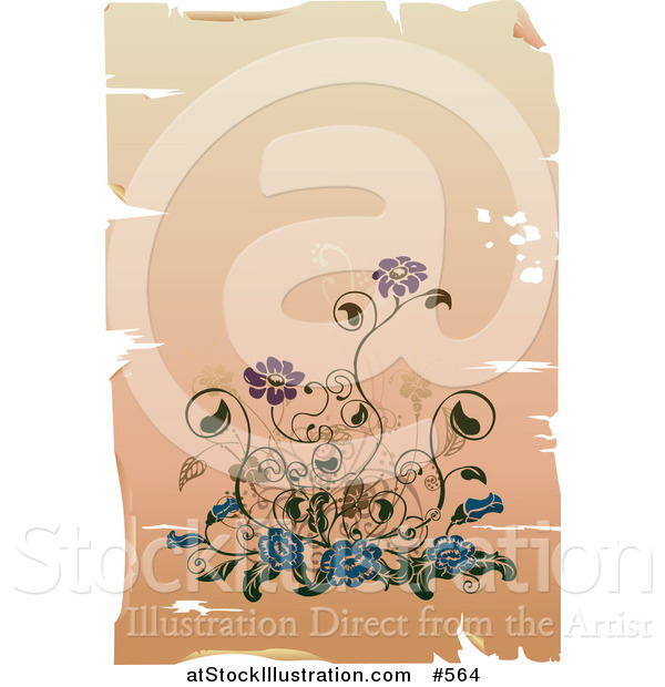 Vector Illustration of an Elegant Purple and Blue Flowers on a Worn Background