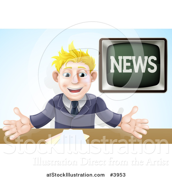 Vector Illustration of an Enthusiastic Male News Anchor