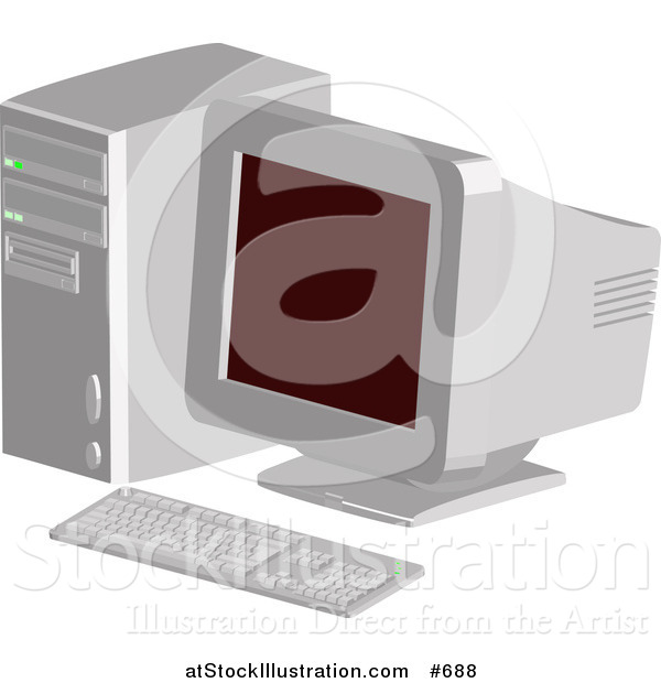 Vector Illustration of an Old Desktop Computer with a CRT Screen