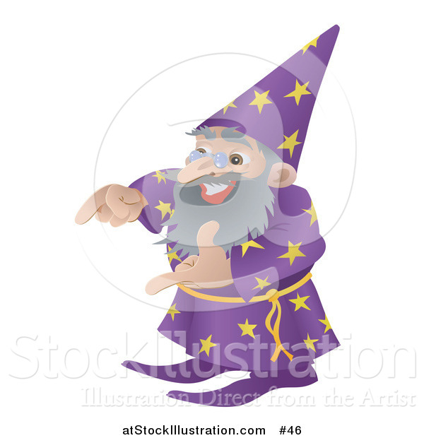 Vector Illustration of an Old Male Wizard Gesturing with His Hands