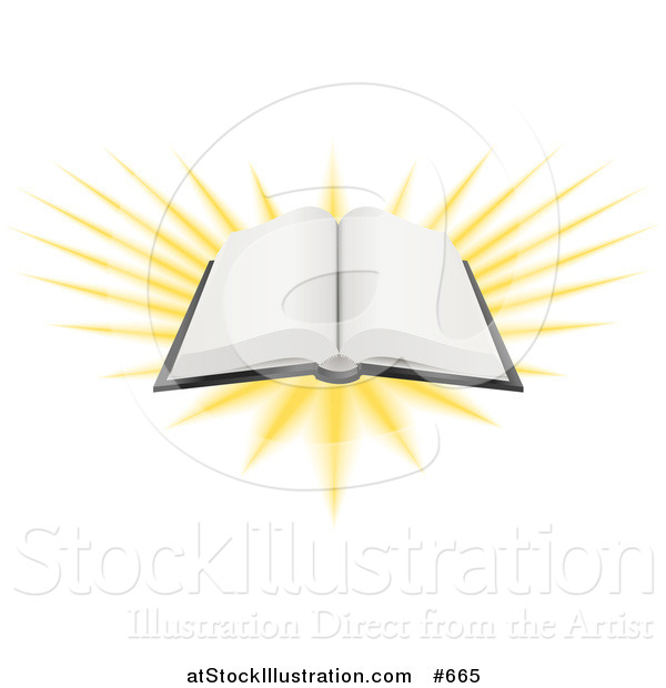 Vector Illustration of an Open Book with Blank Pages and Bright Light