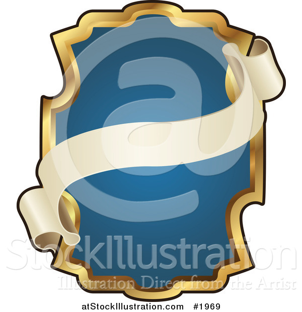 Vector Illustration of an Ornate Blue and Gold Banner Frame with Copyspace