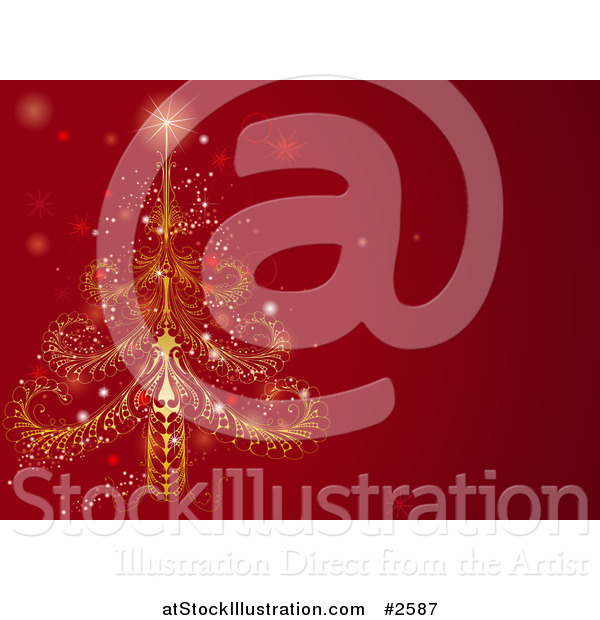 Vector Illustration of an Ornate Christma Stree on a Red Background