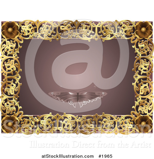 Vector Illustration of an Ornate Mauve and Gold Butterfly Frame with Copyspace