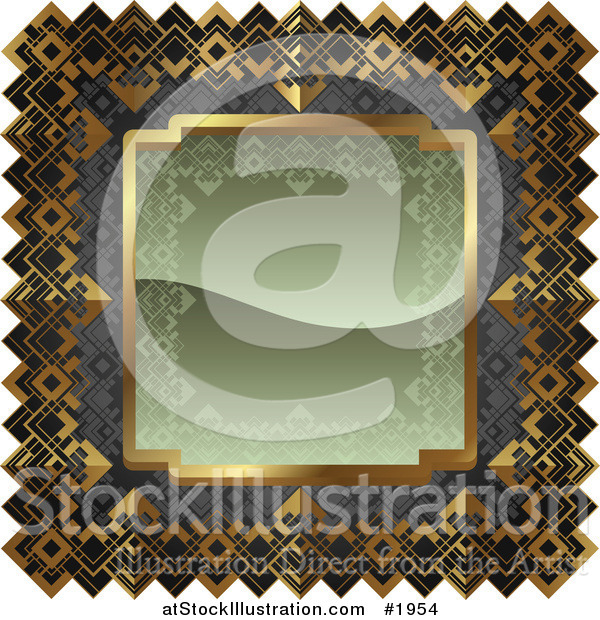 Vector Illustration of an Ornate Olive Green, Gray and Gold Frame with Copyspace
