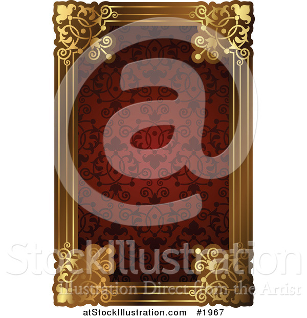 Vector Illustration of an Ornate Red Pattern and Gold Frame with Copyspace
