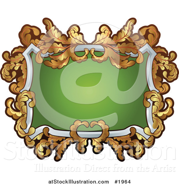 Vector Illustration of an Ornate White, Green and Gold Frame with Copyspace