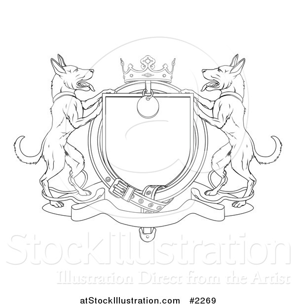 Vector Illustration of an Outlined Alsatian Coat of Arms Shield with a Collar