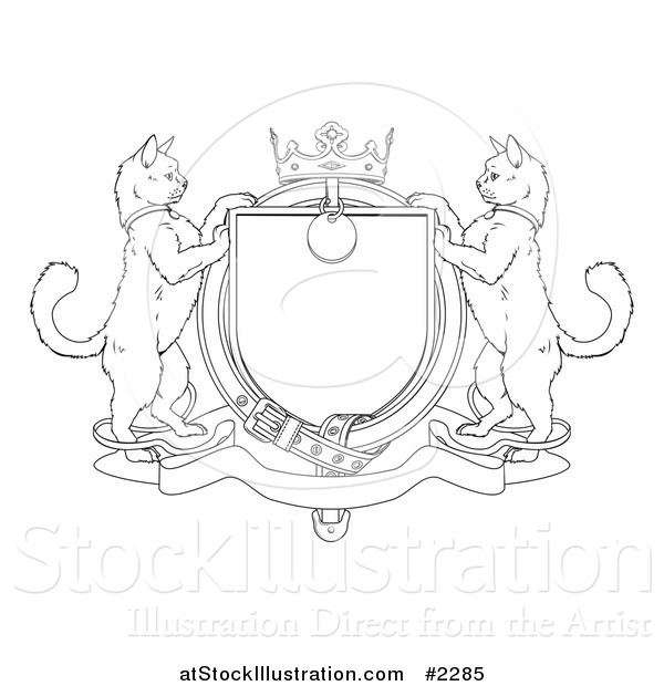 Vector Illustration of an Outlined Cat Coat of Arms Shield