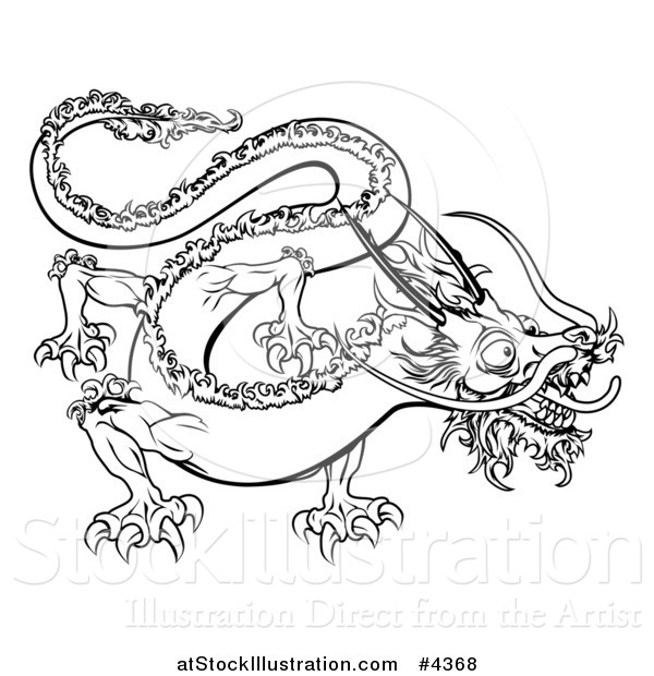 Vector Illustration of an Outlined Chinese Zodiac Dragon