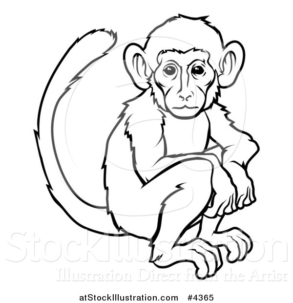 Vector Illustration of an Outlined Chinese Zodiac Monkey