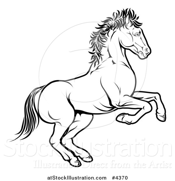 Vector Illustration of an Outlined Chinese Zodiac Rearing Horse