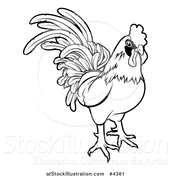 Vector Illustration of an Outlined Chinese Zodiac Rooster