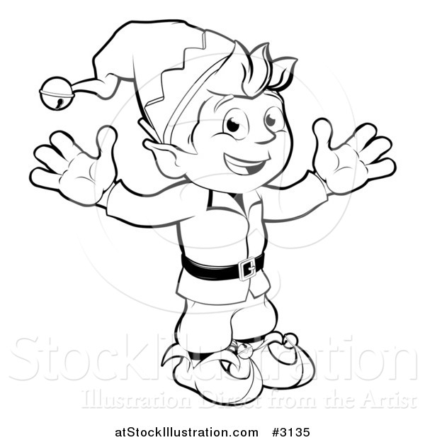 Vector Illustration of an Outlined Happy Christmas Elf