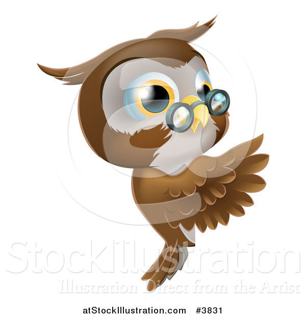 Vector Illustration of an Owl Wearing Glasses and Presenting a Sign