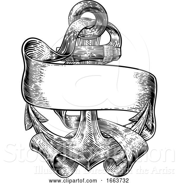 Vector Illustration of Anchor from Boat or Ship Tattoo Drawing