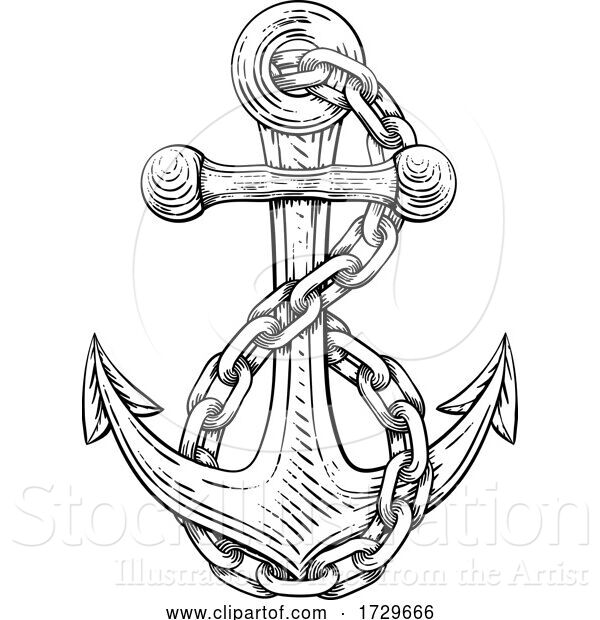 Vector Illustration of Anchor from Boat or Ship Tattoo Drawing