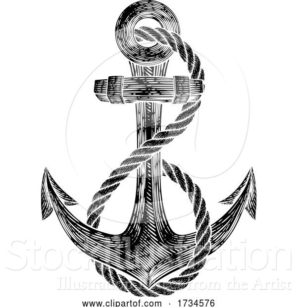 Vector Illustration of Anchor from Boat or Ship Tattoo Drawing