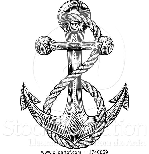 Vector Illustration of Anchor from Boat or Ship Tattoo Drawing